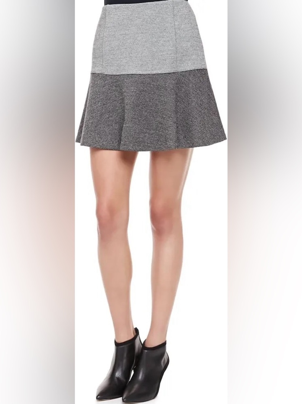 NWT Theory Gida K Cityscape Two-Tone Knit Flared Skirt Gray Black White Size 0